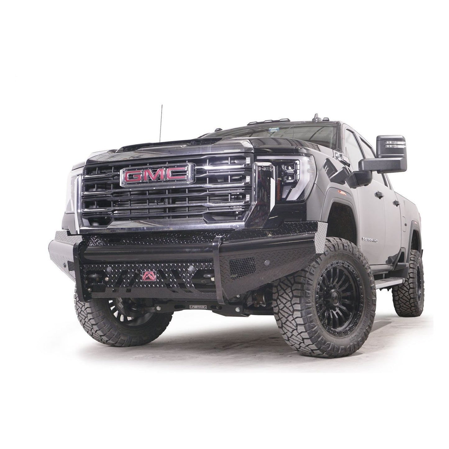Fab Fours Black Steel Front Bumper w/ No Guard w/ Sensor Incl. Tow Hooks l GM24-S6261-1