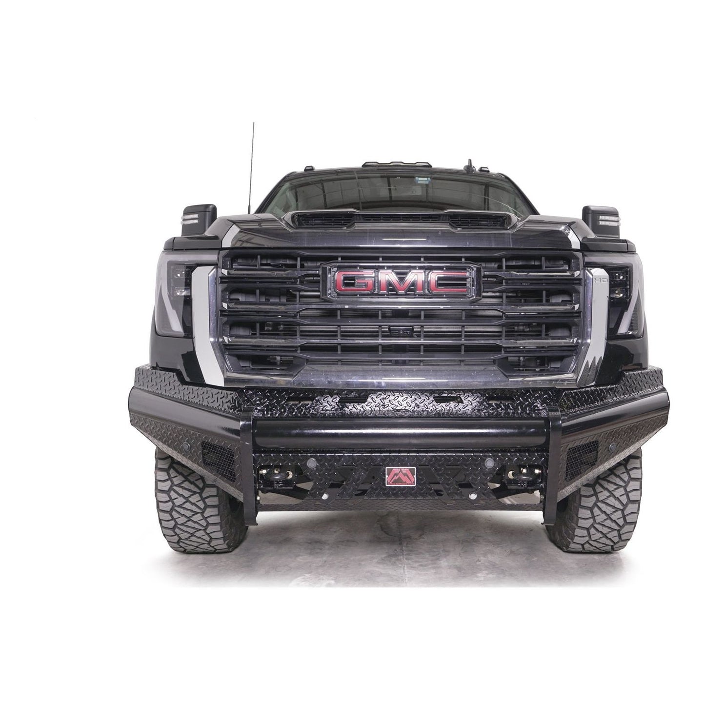 Fab Fours Black Steel Front Bumper w/ No Guard w/ Sensor Incl. Tow Hooks l GM24-S6261-1