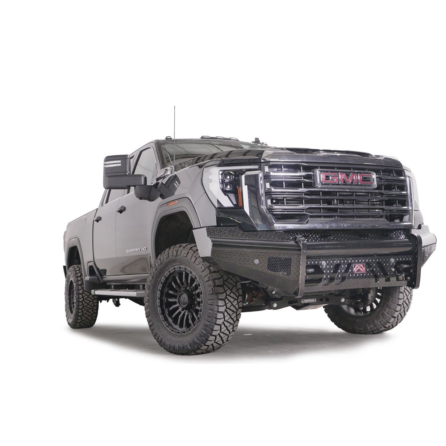 Fab Fours Black Steel Front Bumper w/ No Guard w/ Sensor Incl. Tow Hooks l GM24-S6261-1