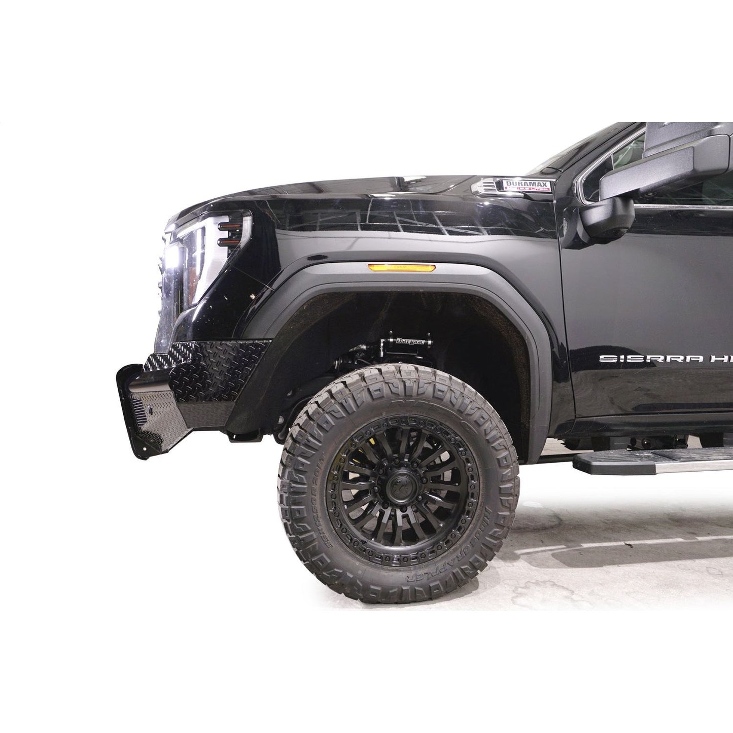 Fab Fours Black Steel Front Bumper w/ No Guard w/ Sensor Incl. Tow Hooks l GM24-S6261-1