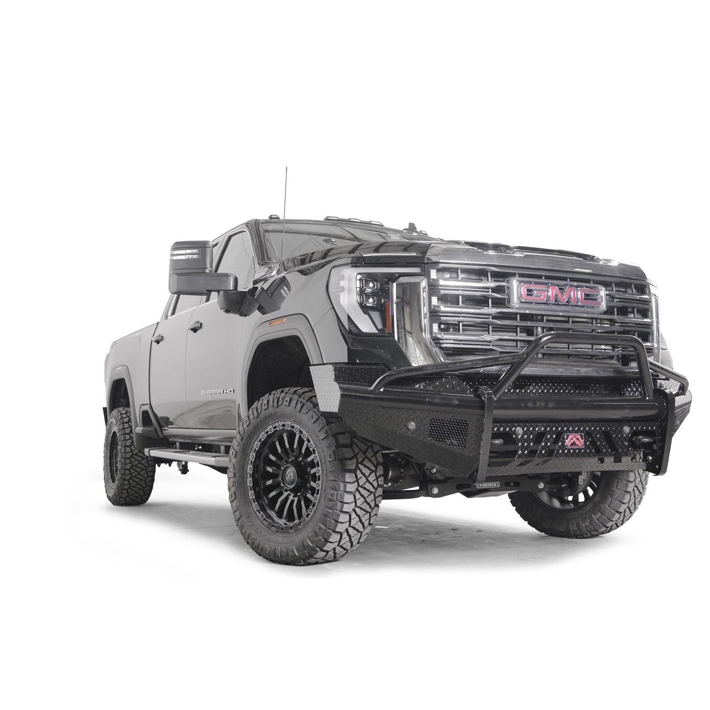 Fab Fours Black Steel Front Bumper w/ Pre-Runner Guard w/ Sensor Incl. Tow Hooks l GM24-S6262-1