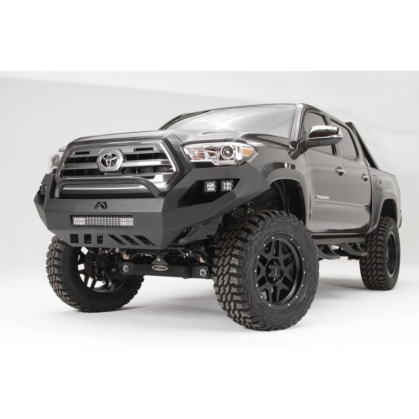 Fab Fours Vengeance Front Bumper w/Low Pre-Runner Guard Lower Cutout 11 Gauge Steel Black Powder Coat 81 lbs. Weight 22 in. Height 76 in. Width 25 in. Depth l TT16-D3653-1