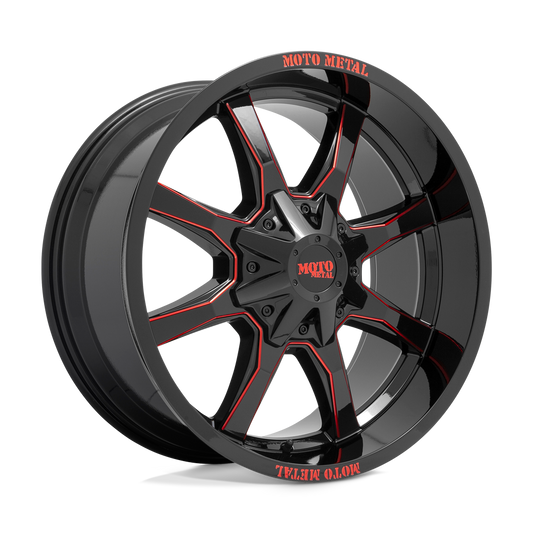 Moto Metal MO970 GLOSS BLACK MILLED WITH RED TINT & MOTO METAL ON LIP