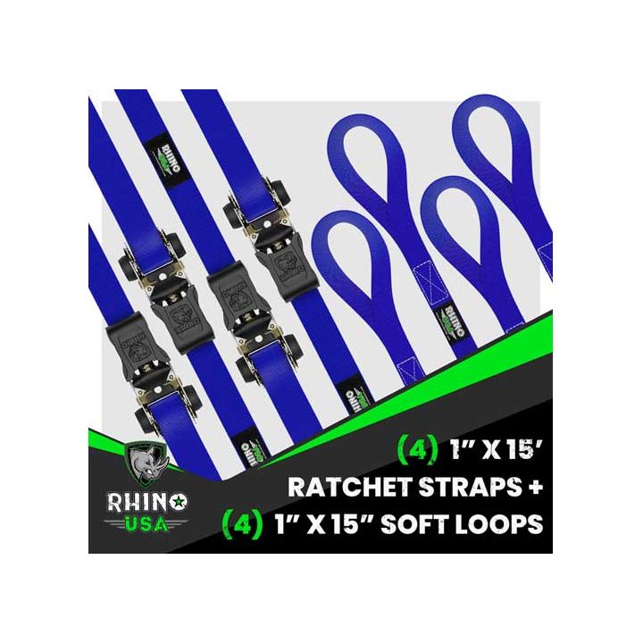 Rhino USA 1.6" x 8' HD Ratchet Tie-Down Set (4-Pack)