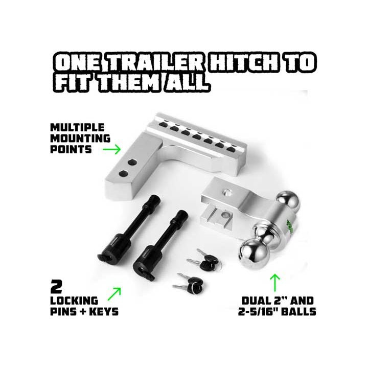RHINO USA 6IN HEAVY DUTY DROP HITCH - 2IN SILVER RG-HTDROP2-SVR
