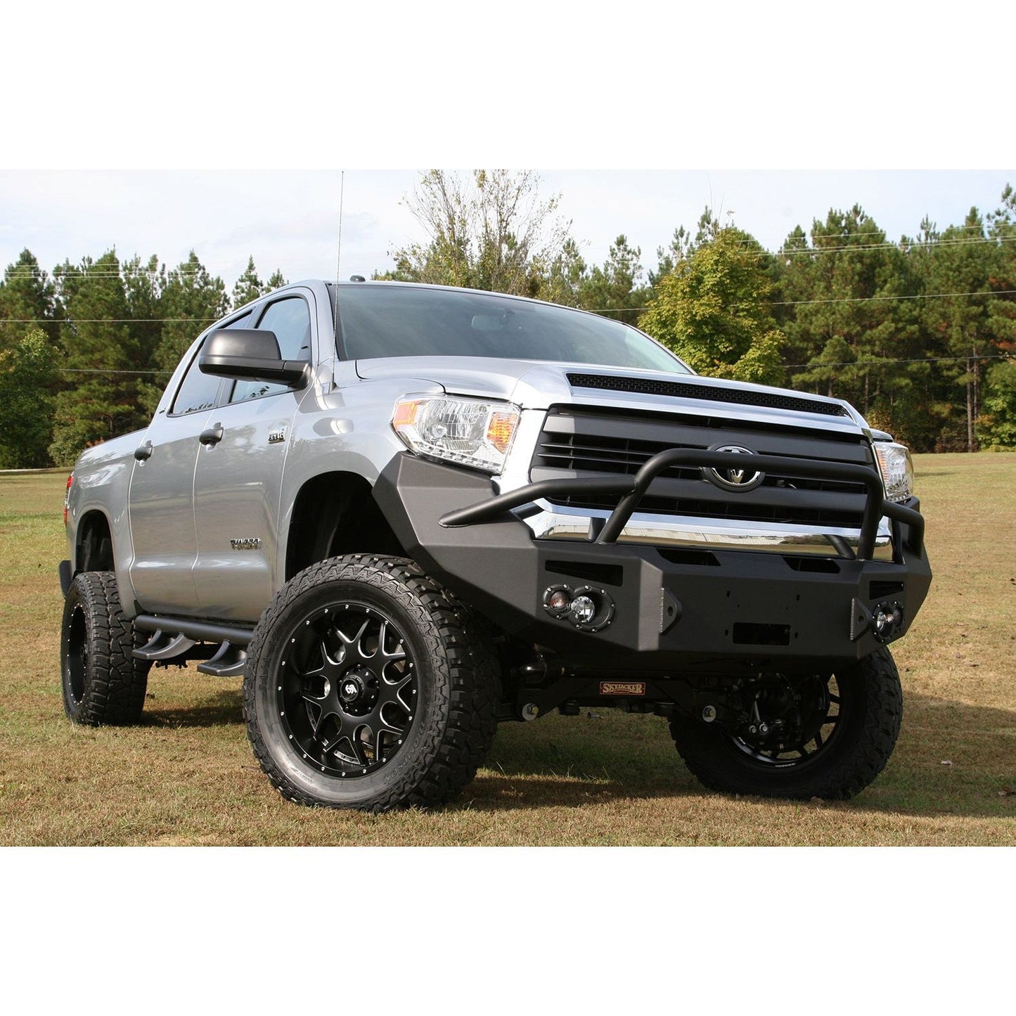Fab Fours Premium Winch Front Bumper 2 Stage Black Powder Coated w/Pre-Runner Grill Guard Incl. 90mm Fog Lamps/60mm Turn Lights D-Ring Mounts l TT14-H2852-1