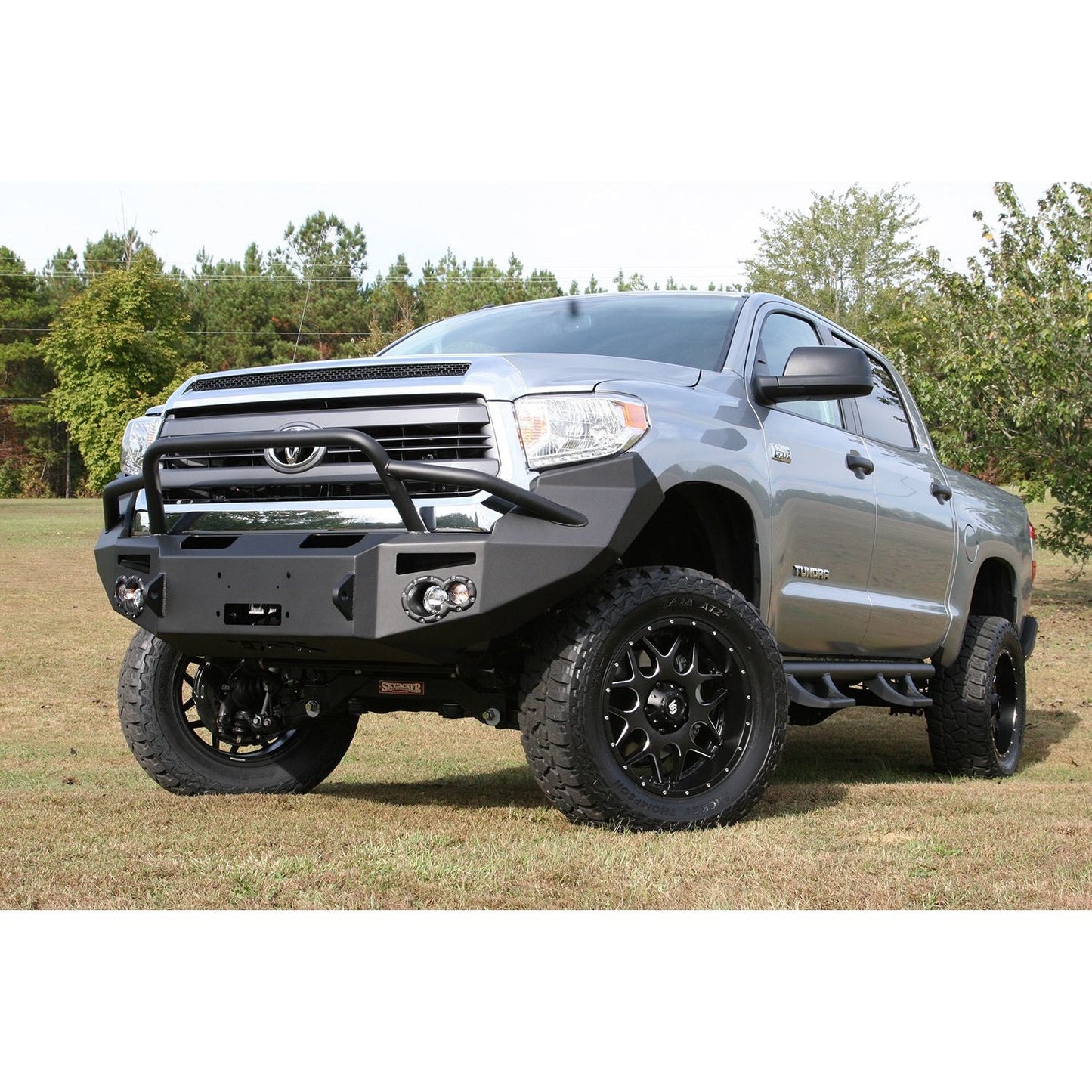 Fab Fours Premium Winch Front Bumper 2 Stage Black Powder Coated w/Pre-Runner Grill Guard Incl. 90mm Fog Lamps/60mm Turn Lights D-Ring Mounts l TT14-H2852-1