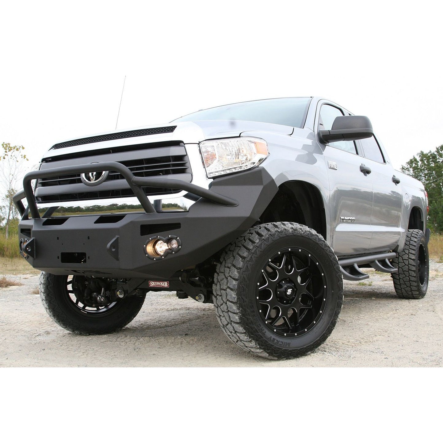 Fab Fours Premium Winch Front Bumper 2 Stage Black Powder Coated w/Pre-Runner Grill Guard Incl. 90mm Fog Lamps/60mm Turn Lights D-Ring Mounts l TT14-H2852-1