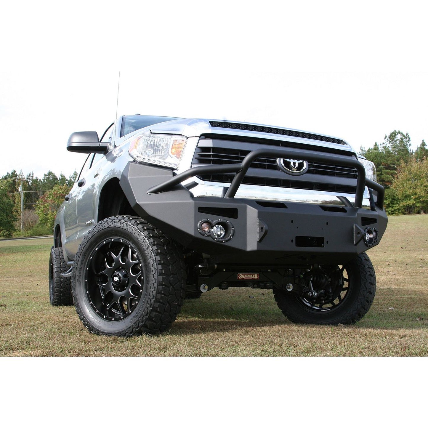 Fab Fours Premium Winch Front Bumper 2 Stage Black Powder Coated w/Pre-Runner Grill Guard Incl. 90mm Fog Lamps/60mm Turn Lights D-Ring Mounts l TT14-H2852-1