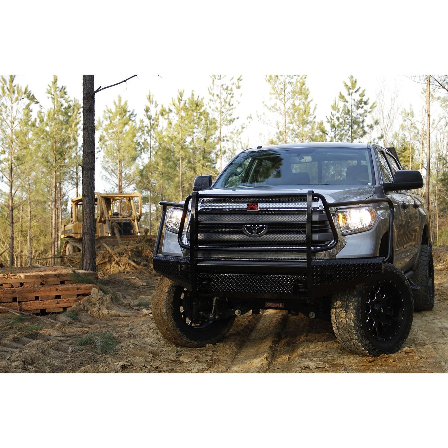 Fab Fours Black Steel Front Bumper 2 Stage Black Powder Coated w/Full Grill Guard And Tow Hooks l TT14-K2860-1