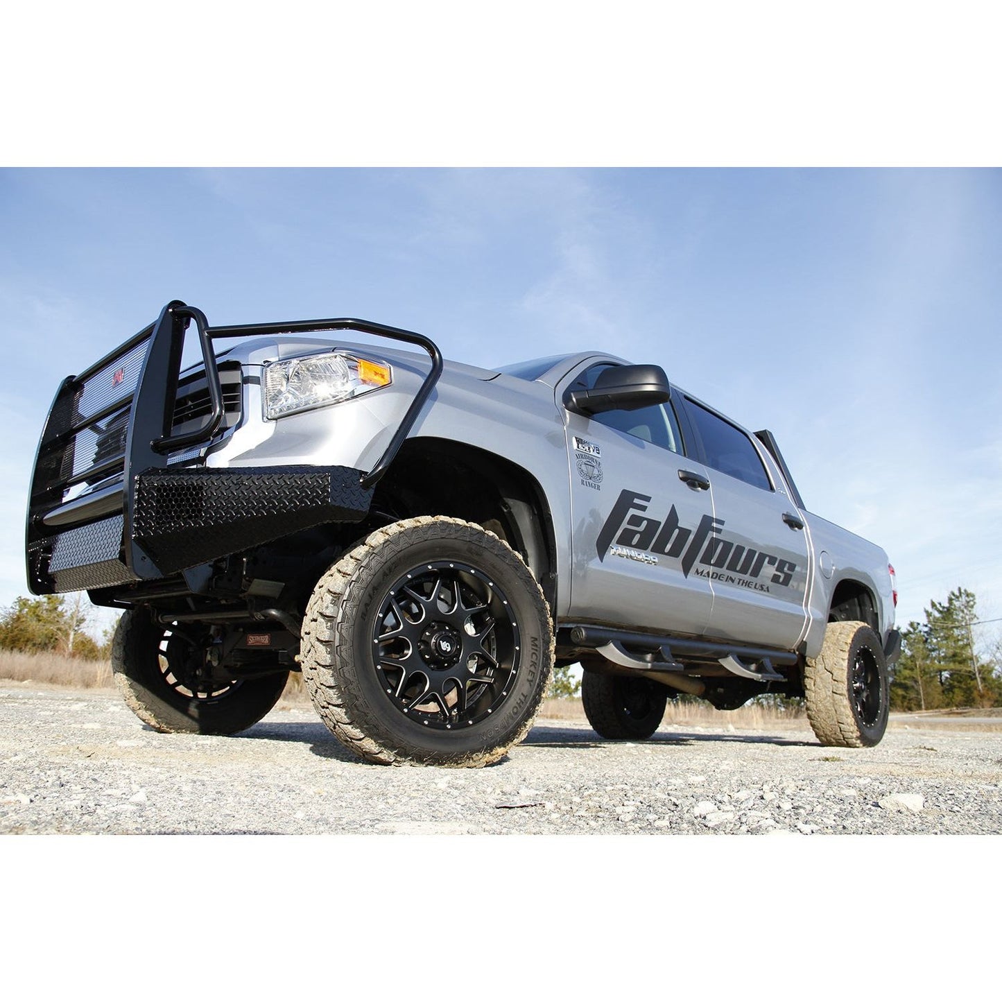 Fab Fours Black Steel Front Bumper 2 Stage Black Powder Coated w/Full Grill Guard And Tow Hooks l TT14-K2860-1