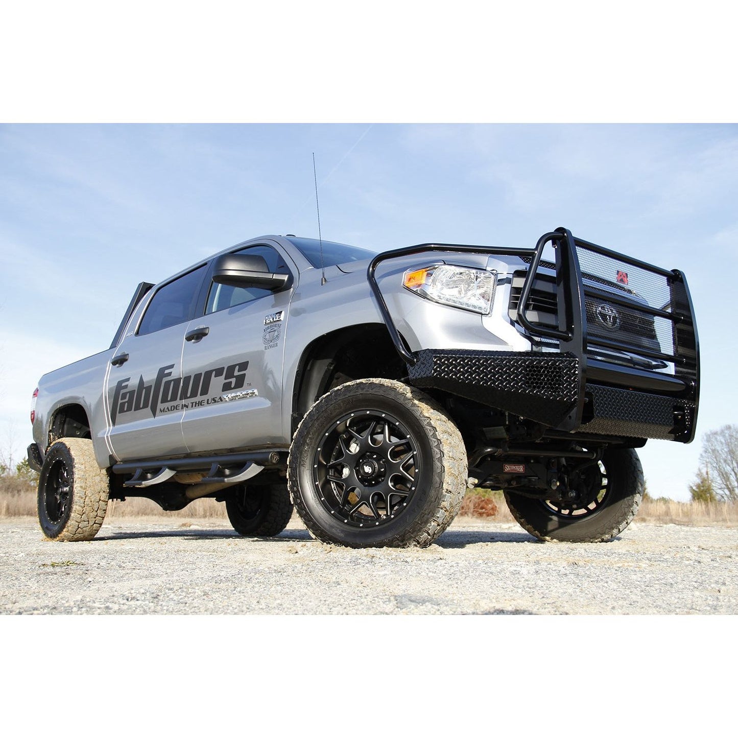 Fab Fours Black Steel Front Bumper 2 Stage Black Powder Coated w/Full Grill Guard And Tow Hooks l TT14-K2860-1