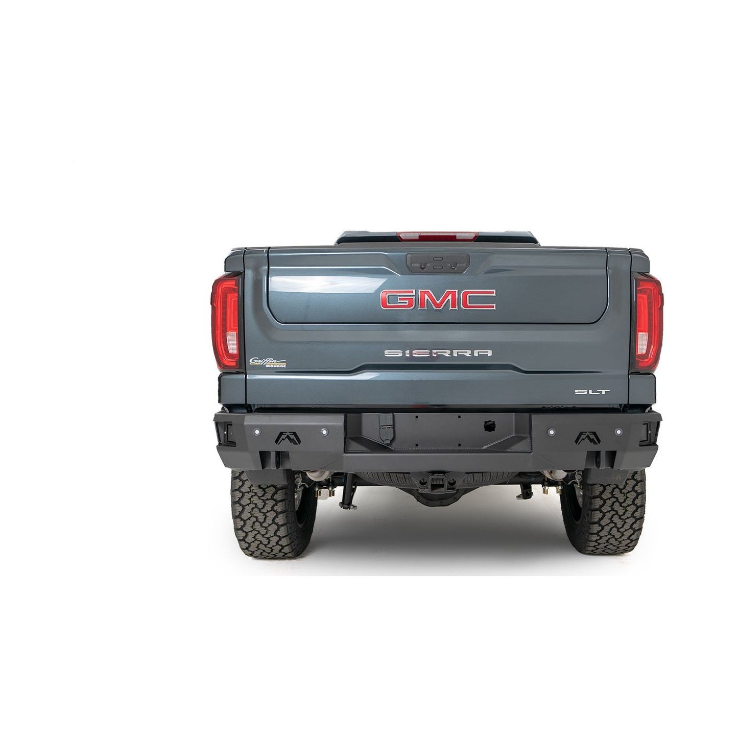 Fab Fours Premium Rear Bumper 2 Stage Black Powder Coat w/Blind Spot Monitor Mount l CS19-W4051-1