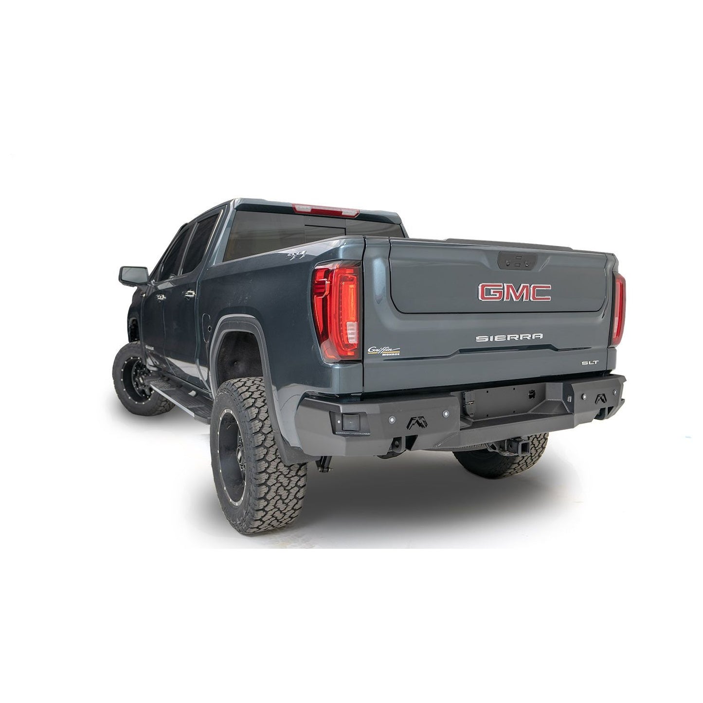 Fab Fours Premium Rear Bumper 2 Stage Black Powder Coat w/Blind Spot Monitor Mount l CS19-W4051-1