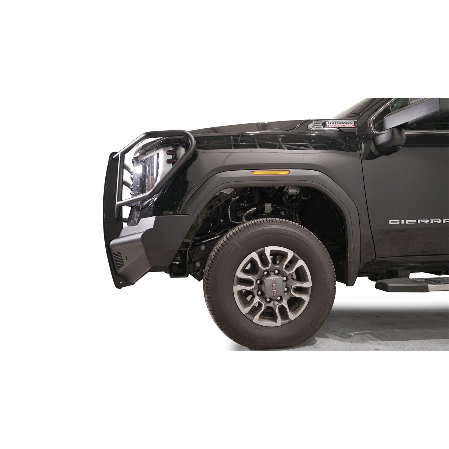 Fab Fours Elite Front Bumper w/ Full Guard Black Steel w/ Sensor Incl. Tow Hooks l GM24-Q6260-1