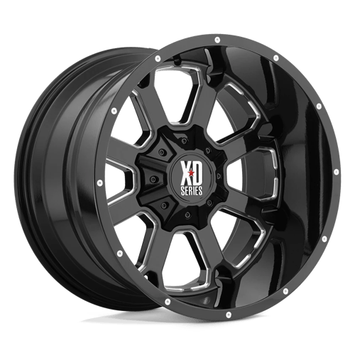 XD XD825 BUCK 25 Gloss Black Milled off-road wheel with aggressive styling and durable performance.