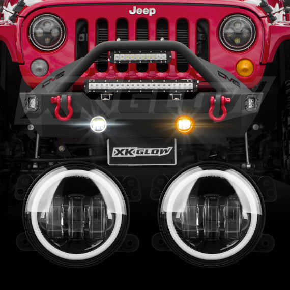 XKGLOW | 4in Fog Light JEEP 2pc Kit with Switchback Halo White DRL + Amber Turn Signal | XK042006