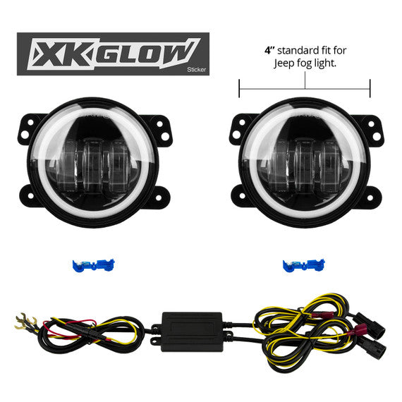 XKGLOW | 4in Fog Light JEEP 2pc Kit with Switchback Halo White DRL + Amber Turn Signal | XK042006