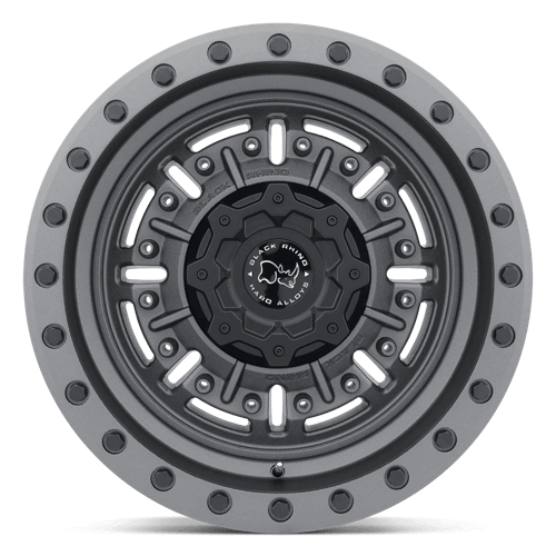 Black Rhino ABRAMS Textured Matte Gunmetal wheel with rugged design and deep lip for trucks.