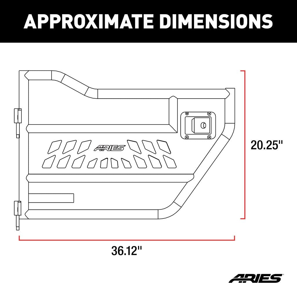 Aries Automotive Front Tube Doors (Black) for 2018-C Jeep Wrangler JL - JLU - Gladiator JT 1500200