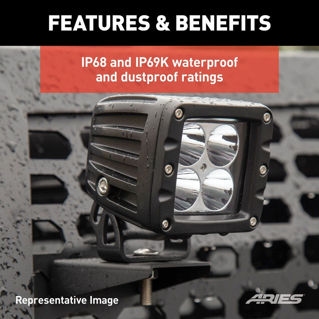Aries Automotive Windshield LED 2" Cube Lights & Brackets for 2018-C JL - Gladiator JT 1501305
