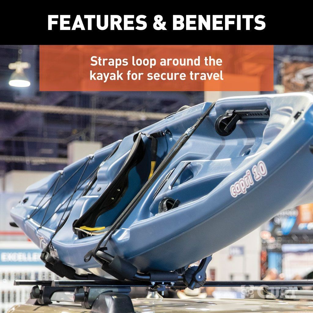 Curt Manufacturing Adjustable Aluminum Roof Rack Kayak Holders (Universal) 18320