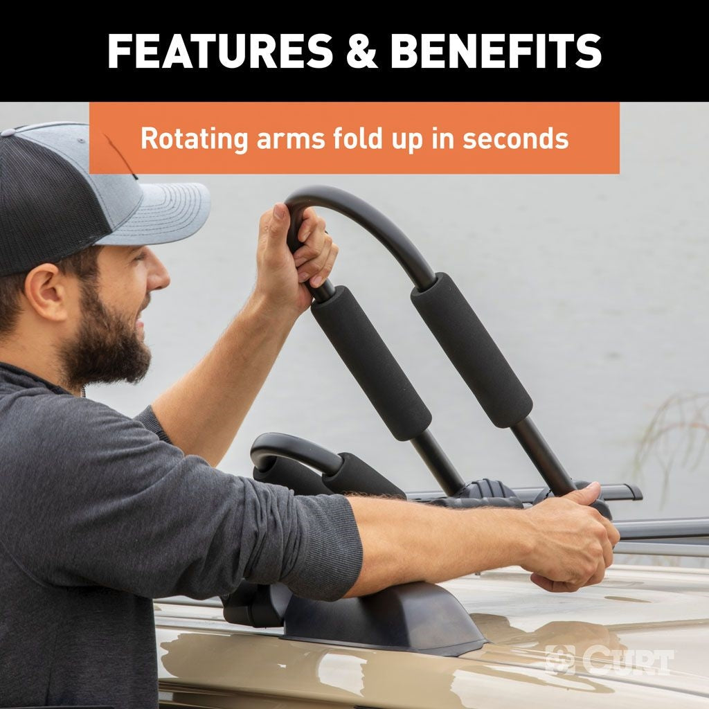 Curt Manufacturing Adjustable Aluminum Roof Rack Kayak Holders (Universal) 18320