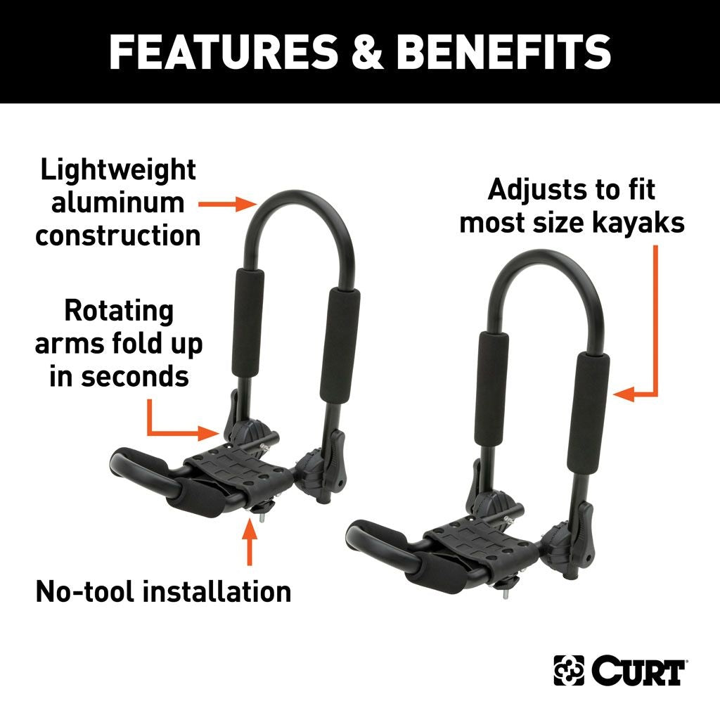 Curt Manufacturing Adjustable Aluminum Roof Rack Kayak Holders (Universal) 18320