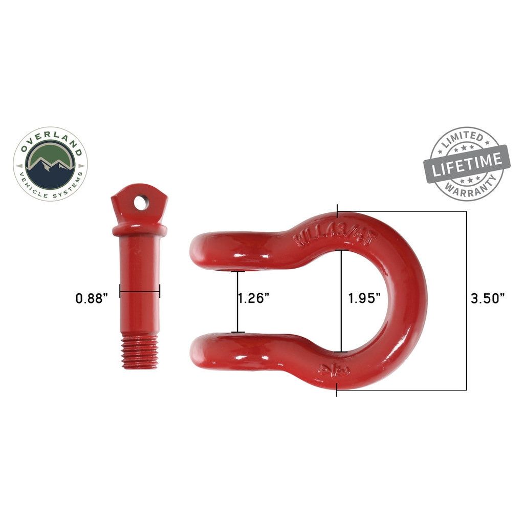 Overland Vehicle Systems Recovery Shackle 3-4" 4.75 Ton Red