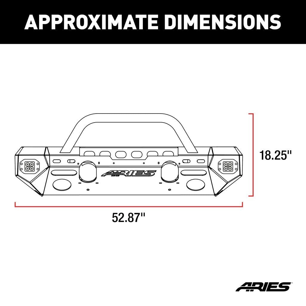 Aries Automotive Trailchaser Aluminum Front Bumper (Option 3) for 2018-C JL - Gladiator JT