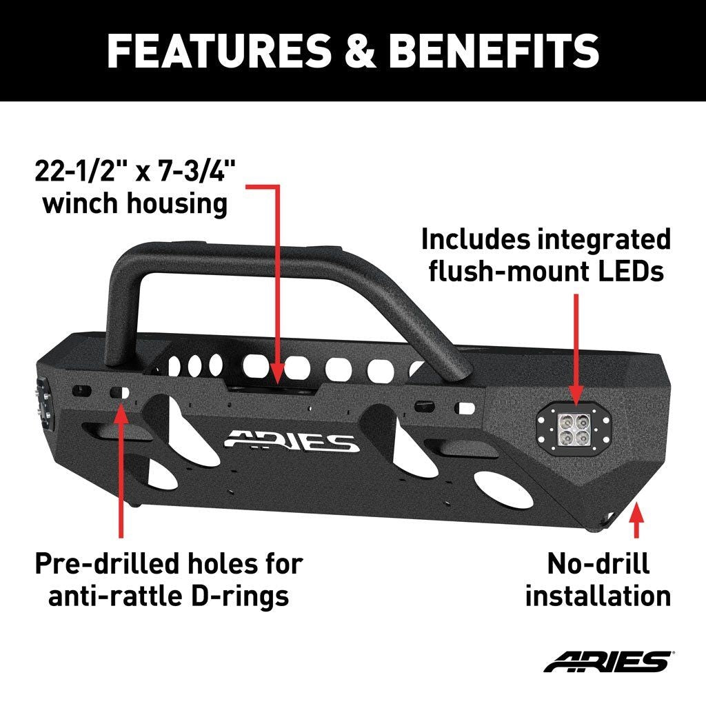 Aries Automotive Trailchaser Aluminum Front Bumper (Option 3) for 2018-C JL - Gladiator JT