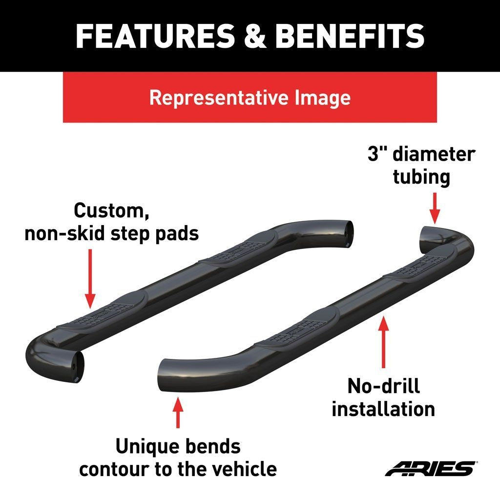 Aries Automotive  3" Round Black Steel Side Bars for 2021-C Ford Bronco 209045