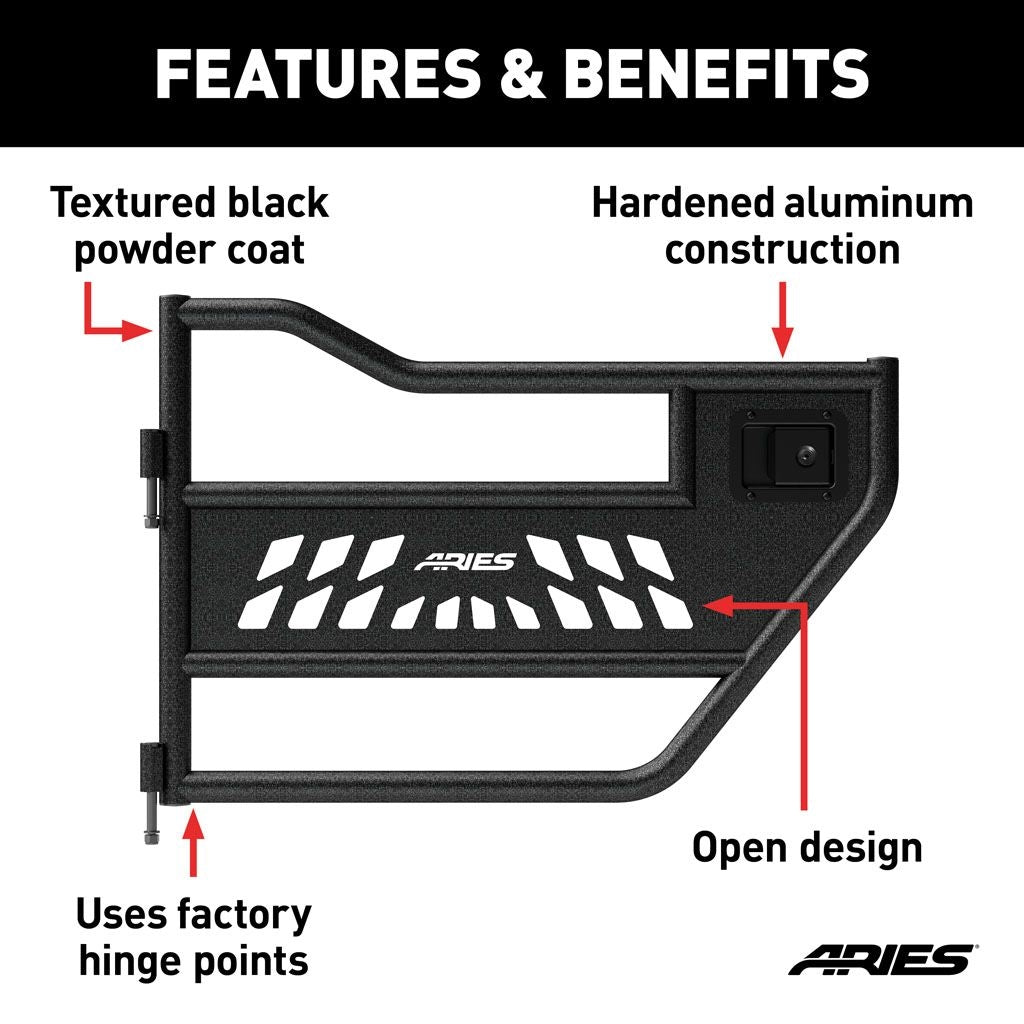 Aries Automotive Rear Tube Doors (Black) for 2018-C Jeep Wrangler JLU - Gladiator JT