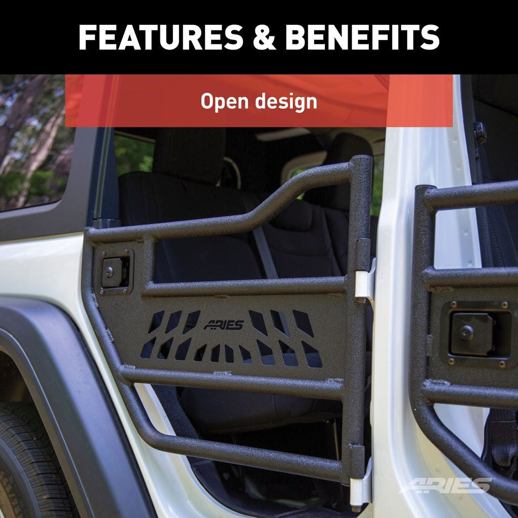 Aries Automotive Rear Tube Doors (Black) for 2018-C Jeep Wrangler JLU - Gladiator JT