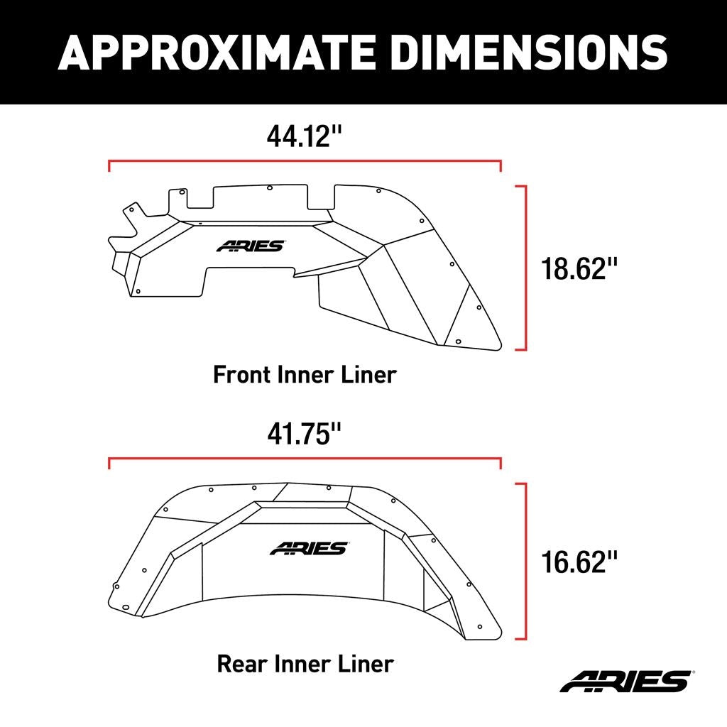 Aries Automotive Aluminum Front & Rear Inner Fender Liners (Black) for 2018-C JL-JLU 2500650