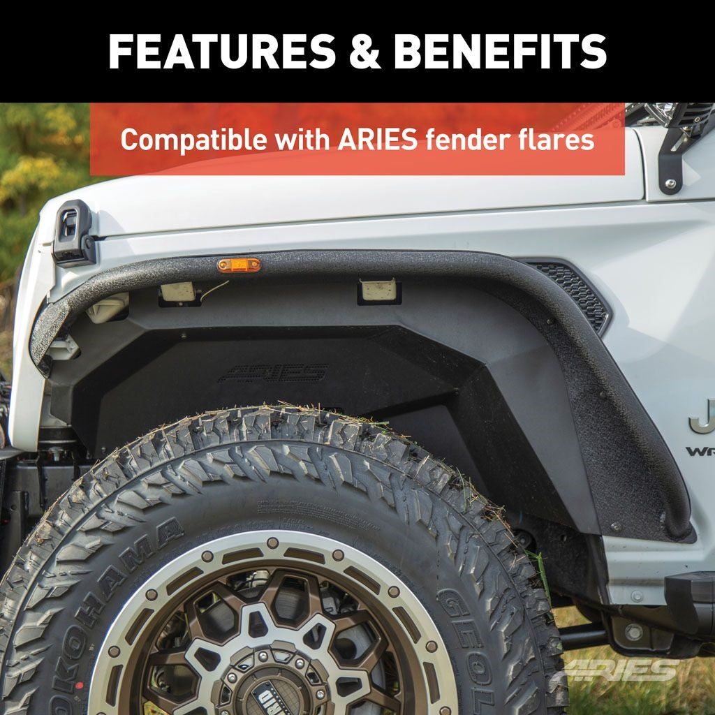 Aries Automotive Aluminum Front & Rear Inner Fender Liners (Black) for 2018-C JL-JLU 2500650
