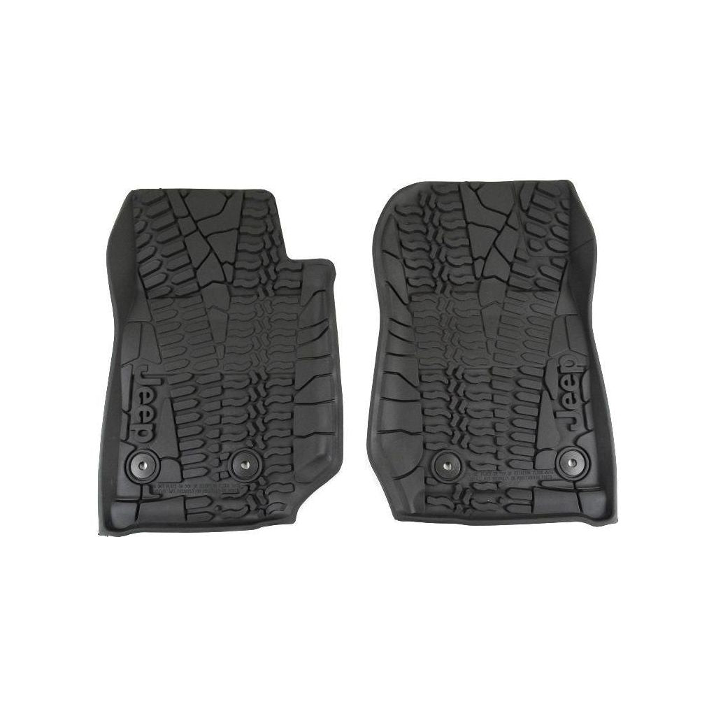 MOPAR Front & Rear Slush Mat Kit With Jeep Logo For 2014-18 Jeep Wrangler Unlimited 4 Door Models 82213860