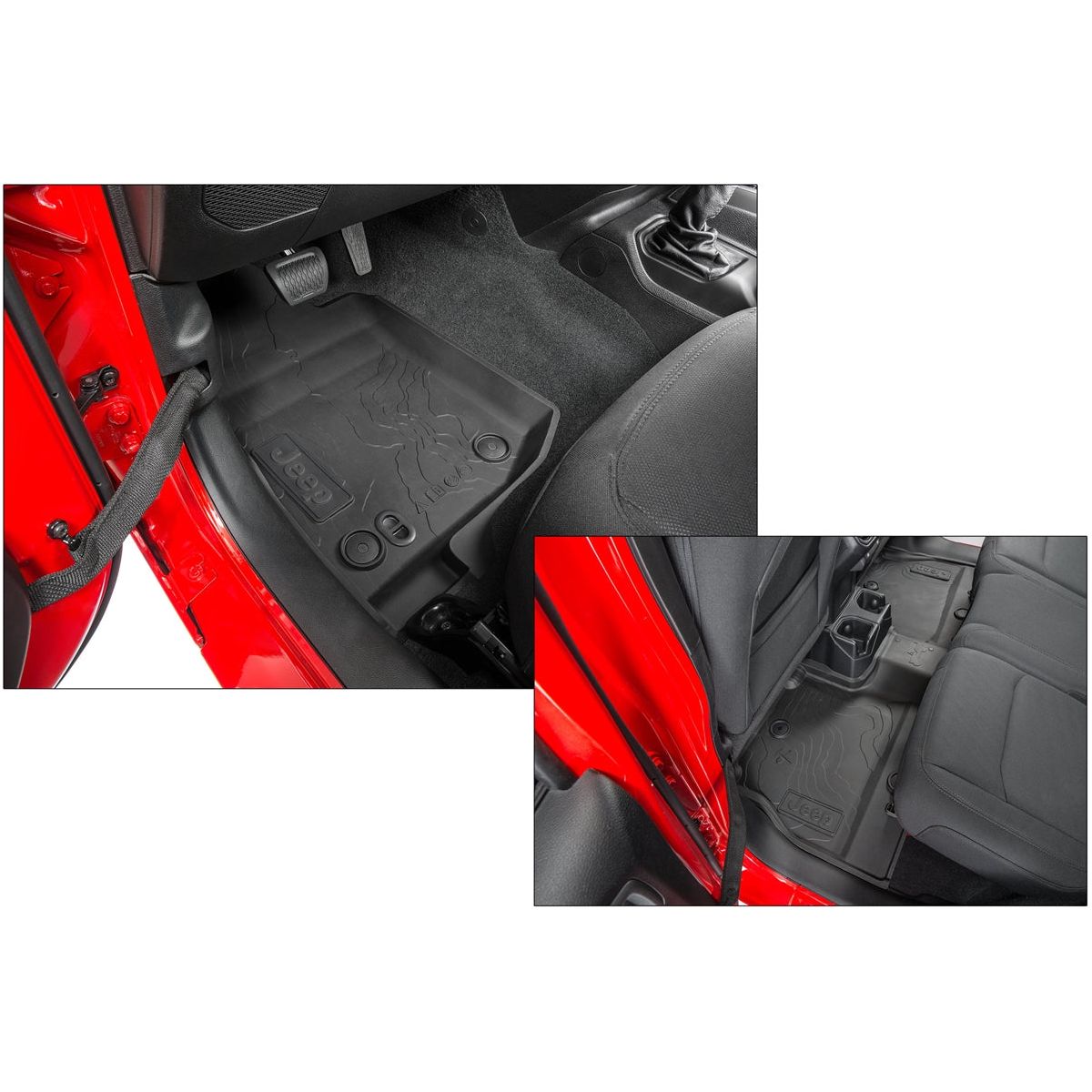 Mopar All-Weather Front & Rear Floor Liner Set (Red logo) for 2018-C Jeep Wrangler JLU 4 Door Models