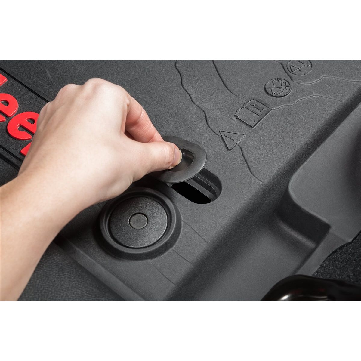Mopar All-Weather Front & Rear Floor Liner Set (Red logo) for 2018-C Jeep Wrangler JLU 4 Door Models 82216623AA