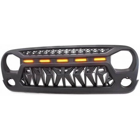 Shark Grille with Amber LED Running Lights for 07-18 Jeep Wrangler