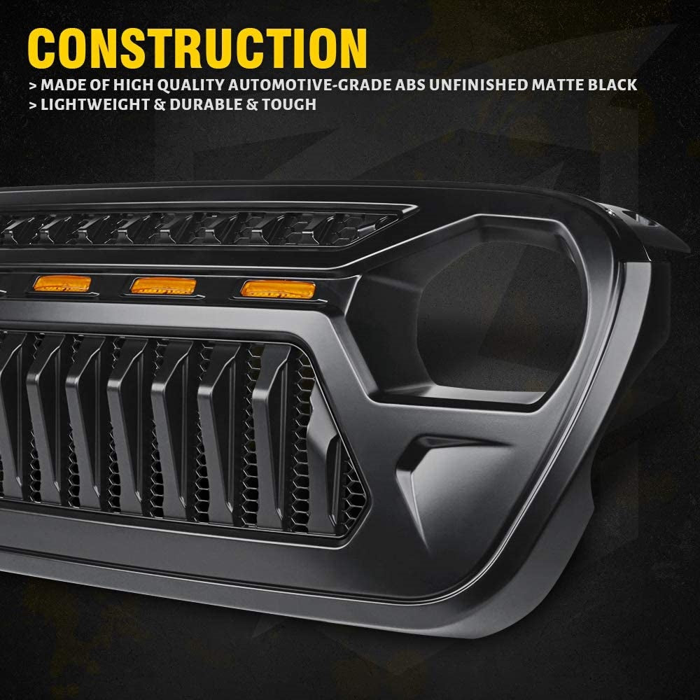 NVE Off Road Grille with Amber LED Running Lights for 2018-C Jeep Wrangler JL-JLU & Gladiator JT JL-1006