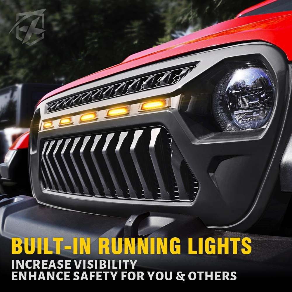 NVE Off Road Grille with Amber LED Running Lights for 2018-C Jeep Wrangler JL-JLU & Gladiator JT JL-1006