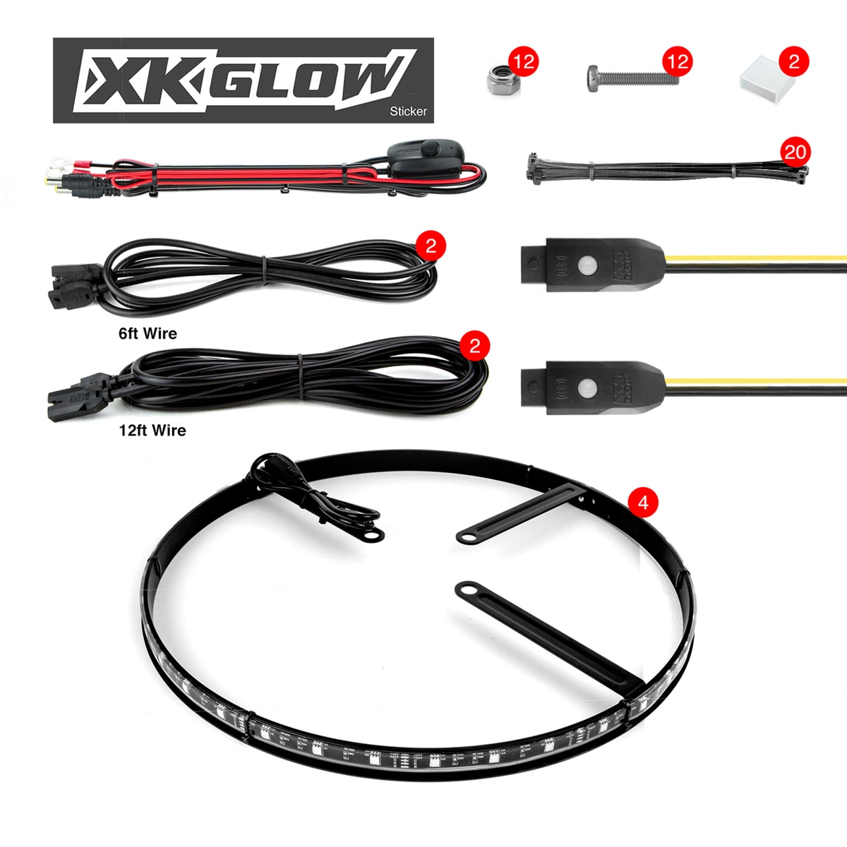 XK Glow LED Wheel Ring Lights, 15-18in - Adjustable For 4 Wheels XK-WHEEL-KIT-AD