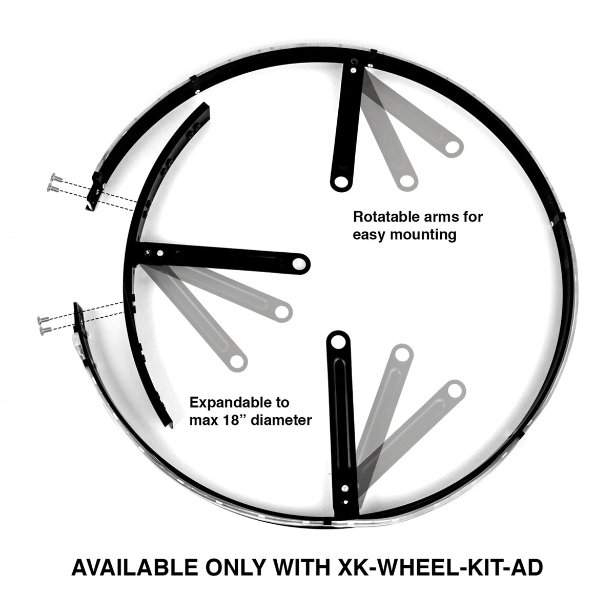 XK Glow LED Wheel Ring Lights, 15-18in - Adjustable For 4 Wheels XK-WHEEL-KIT-AD