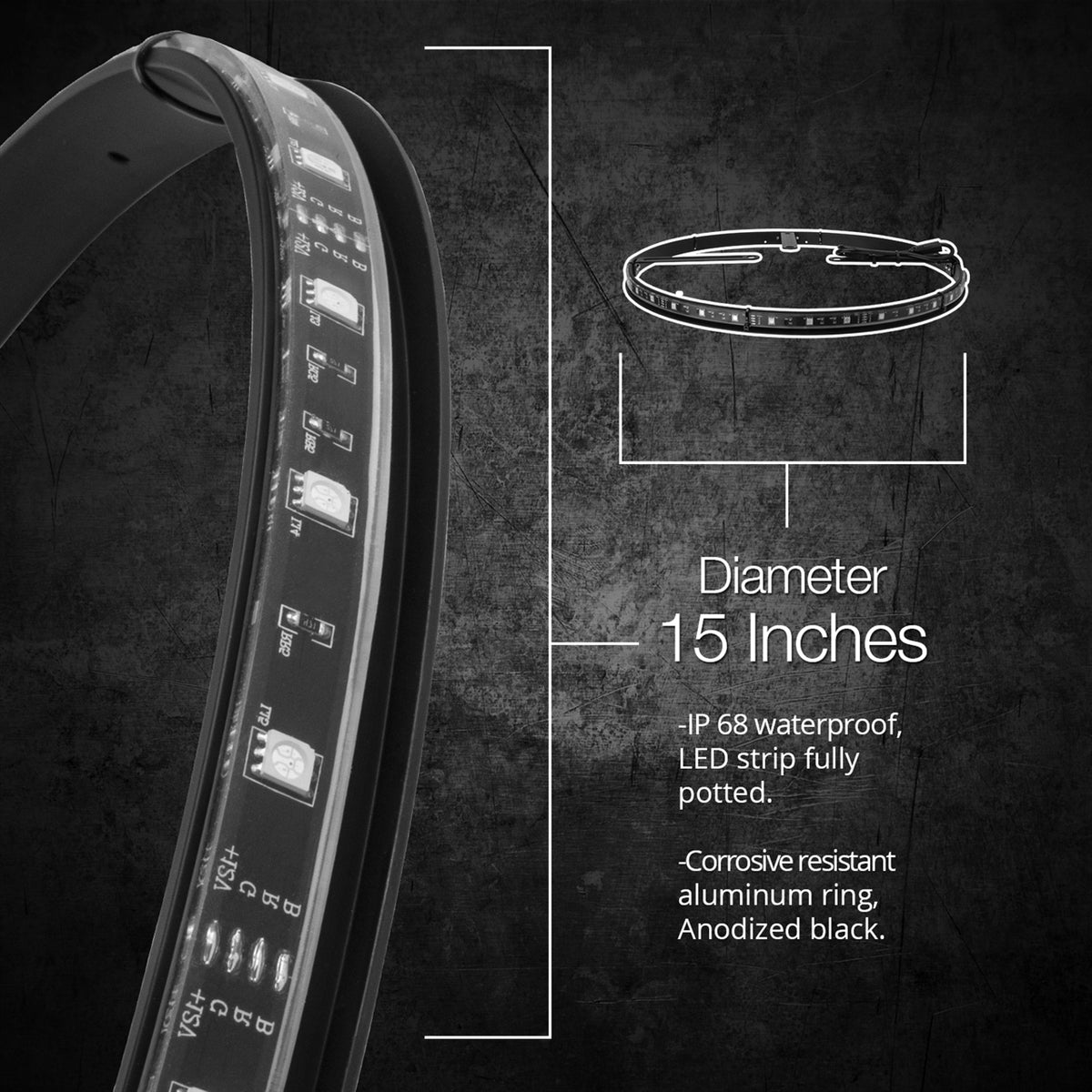 XK Glow LED Wheel Ring Lights, 15-18in - Adjustable For 4 Wheels XK-WHEEL-KIT-AD
