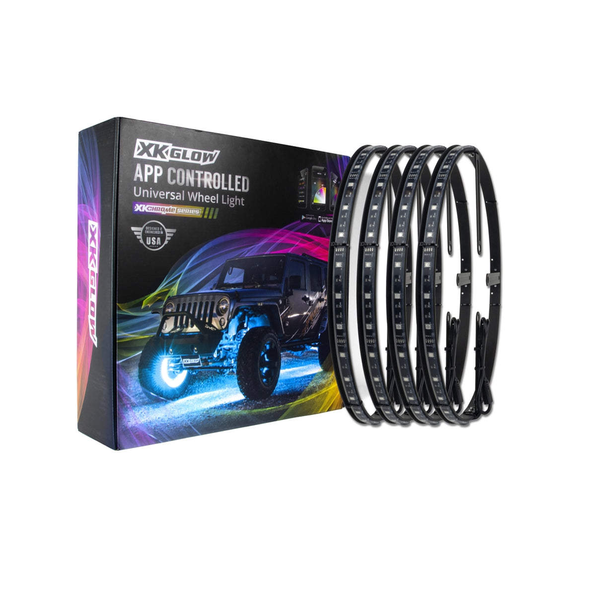 XK Glow LED Wheel Ring Lights, 15-18in - Adjustable For 4 Wheels XK-WHEEL-KIT-AD