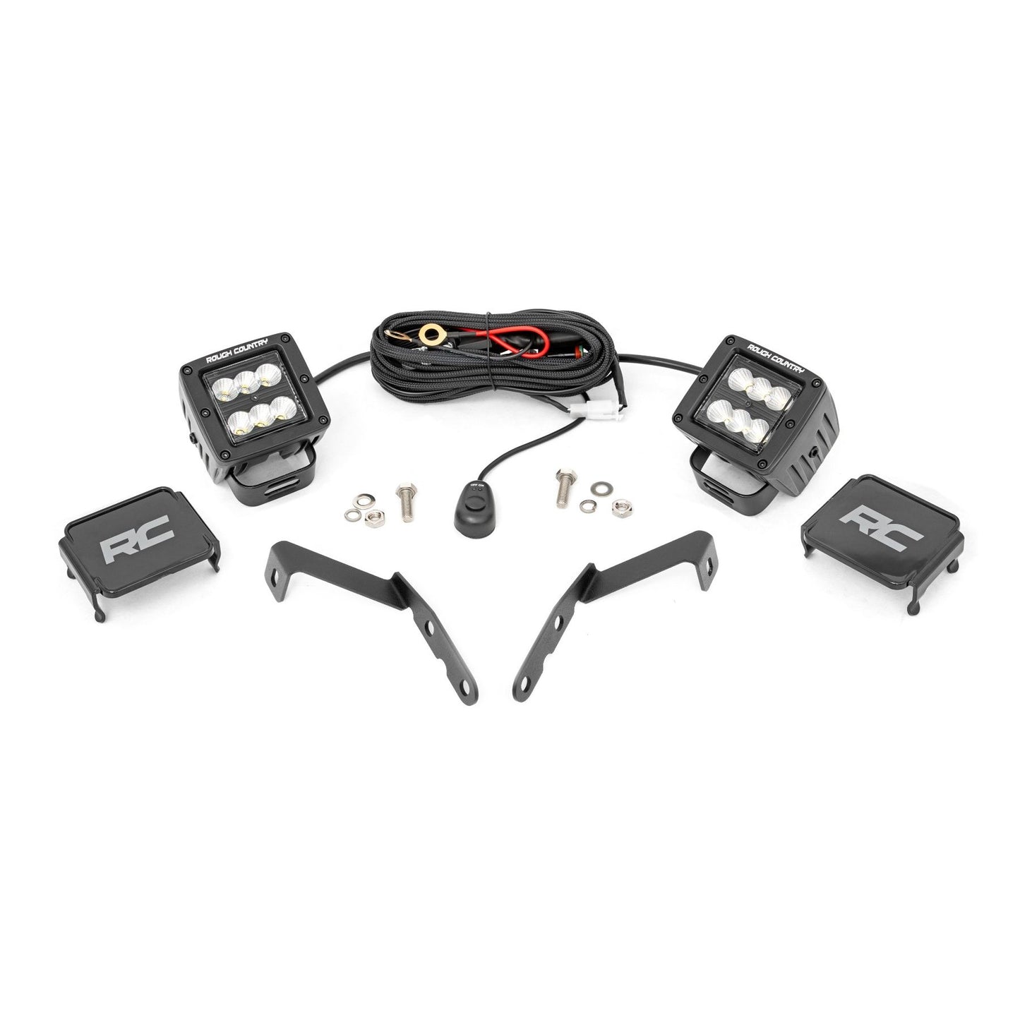 ROUGH COUNTRY LED Light Kit | Ditch Mount | 2" Black Pair | Flood | Chevy 1500 & Chevy/GMC 2500HD/3500HD (07-14) | 71059