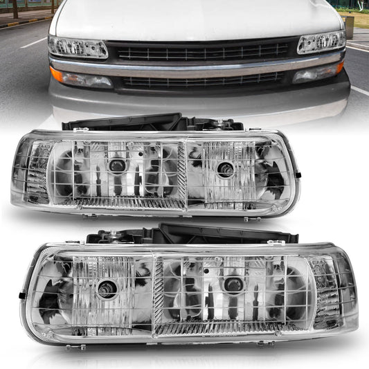 Anzo USA | Crystal Headlight Set Clear Lens Chrome Housing Pair | Fits Silverado 1500 | 111011