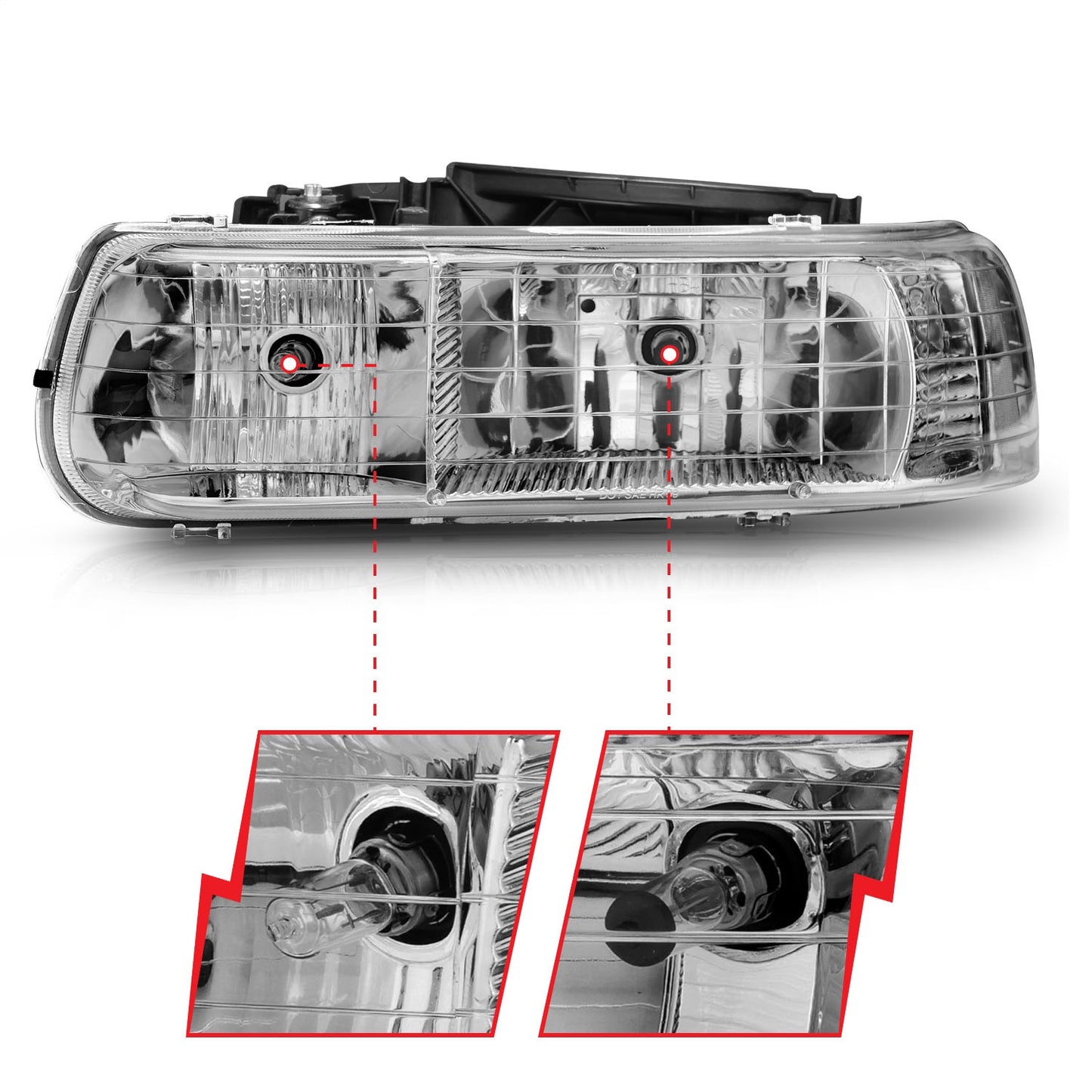 Anzo USA | Crystal Headlight Set Clear Lens Chrome Housing Pair | Fits Silverado 1500 | 111011