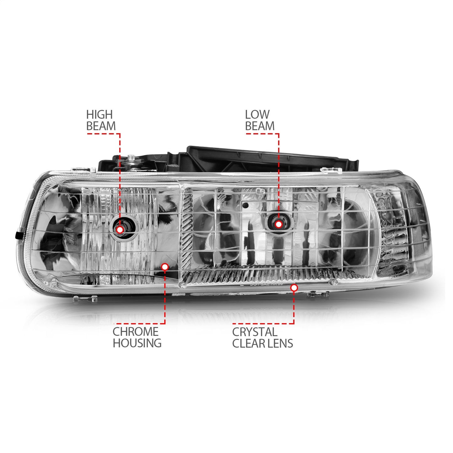 Anzo USA | Crystal Headlight Set Clear Lens Chrome Housing Pair | Fits Silverado 1500 | 111011